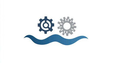 Poster - Abstract industrial gears on water waves. Possible use Stock photo for engineering, technology, or industrial design concepts