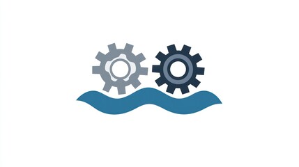 Poster - Two gears on water waves, mechanical system, abstract