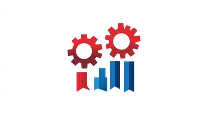 Poster - Red and blue gears and bar graphs for business