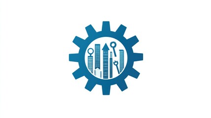 Poster - Business Growth, Financial Success, City Skyline, Gear, Graphic Design