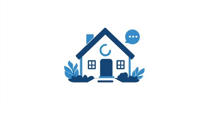 Poster - House icon with chat bubble, representing communication and home. Possible stock photo use
