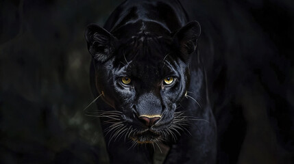 Wall Mural - majestic panther staring intensely in dark jungle setting