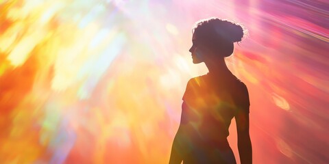 Canvas Print - a woman is standing in front of a colorful background