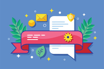Poster - This vibrant notification banner features a comment alert design with floral and leafy decorations, Post Comment Notification Banner Illustration,