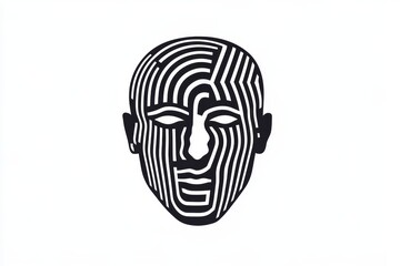 Poster - Abstract Black and White Face Design with Linear Patterns and Shapes