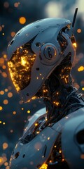 Poster - Futuristic Robot with Glowing Elements Surrounded by Sparkles