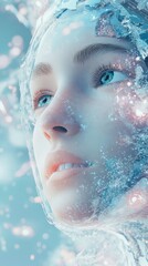 Poster - Futuristic Portrait of a Woman with Digital Elements and Blue Light