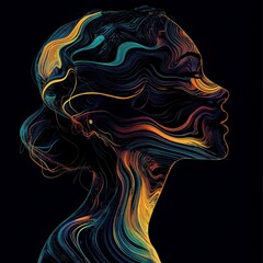 Poster - Abstract Art of Woman’s Profile with Colorful Flowing Lines