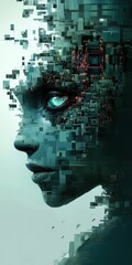 Poster - Abstract Portrait of a Futuristic Human with Geometric Elements