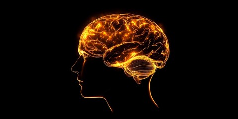Poster - Bright Radiant Brain Illuminated in Profile Against Dark Background