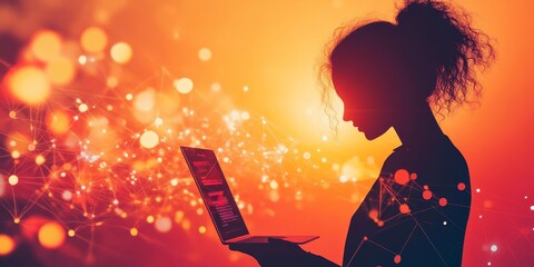 Poster - A woman is sitting in front of a laptop, looking at the screen