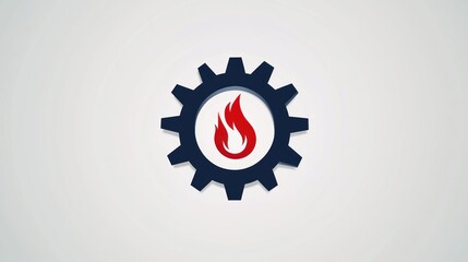 Poster - Gear with Fire, Abstract Industrial Icon, Vector Graphic