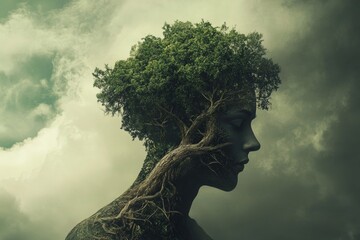 Poster - Surreal Silhouette of a Woman Merging with Nature and Trees