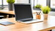 © Yuparet - Modern Office Layout with Laptop, Green Plants, and Minimalist Design Elements for Feng Shui