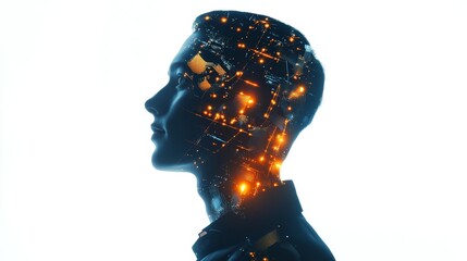 Poster - futuristic concept of human head overlaid with digital technology