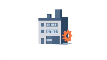 Poster - Factory building with gear, industrial concept