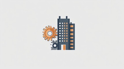 Poster - Modern business building gears, efficiency, progress, light gray background, illustration