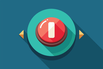 Poster - A red circular button with a white pause symbol surrounded by a turquoise circle and arrows for custom use, Press pause Customizable Flat Illustration