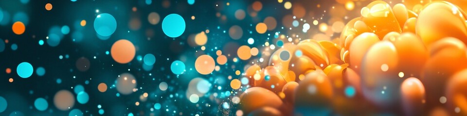 Poster - Abstract teal and orange orbs burst from the center with a dark contrasting background.