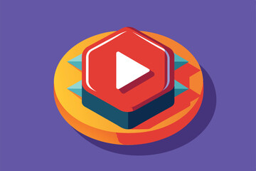Aufkleber - A colorful play button design sits prominently on a round base, inviting interaction for digital content, Press play Customizable Flat Illustration