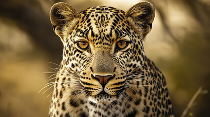 Wall Mural - leopard with sharp amber eyes in focused portrait