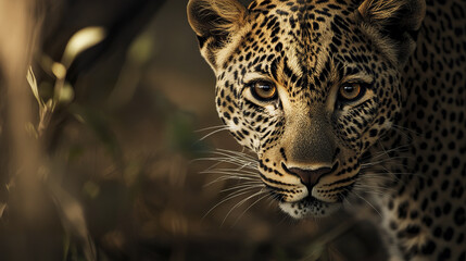 Wall Mural - leopard with sharp amber eyes in focused gaze