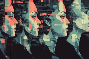 Poster - Abstract Portraits of Women in Geometric Digital Art Style