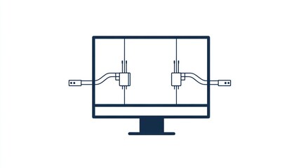 Fototapete - Computer monitor with data transfer, digital connection, technology