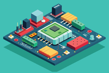 Poster - A detailed design of a customizable printed circuit board featuring multiple components and connections, Printed circuit board Customizable Disproportionate Illustration