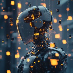 Poster - futuristic robot with glowing elements in a high-tech environment
