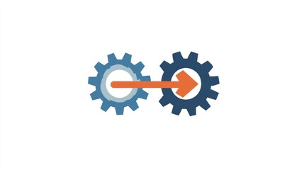 Poster - Two gears connecting with an arrow, symbolizing workflow or process. Possible use business presentation