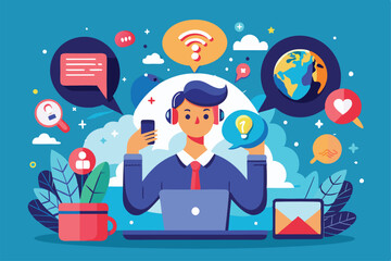 Poster - A professional struggles with communication problems while multitasking in a digital environment, Problems in communication