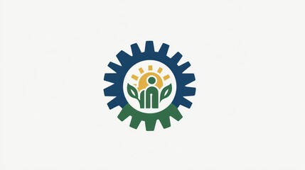 Poster - abstract gear logo with person and sun
