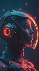 Poster - Futuristic Robot Profile with Neon Highlights and Space Helmet