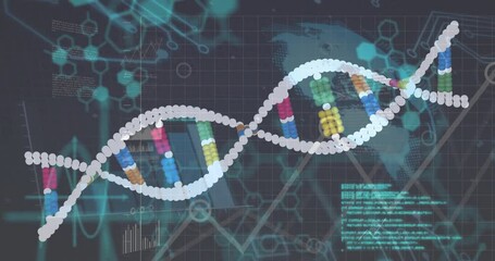 Poster - DNA strand with binary coding, processing scientific data in animation style