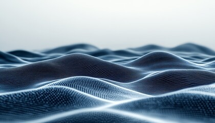 Poster - Abstract Digital Wave Pattern, Sound Visualization, Flowing Lines in Blue, Detailed Structures.
