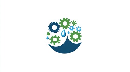 Poster - abstract gears and water drops, business concept, logo design, use in website graphics