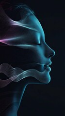Poster - Explore Futuristic Neon Digital Art of a Profile with Fluid Waves and Lines