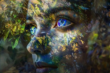 Poster - Captivating Portrait with Nature Integration and Dreamy Colors
