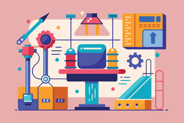 Poster - A vibrant digital workspace showcases customizable tools for product iteration and design activities, Product iteration Customizable Disproportionate Illustration