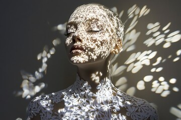 Poster - Woman with Artistic Light Play on Face and Body in Subtle Tones