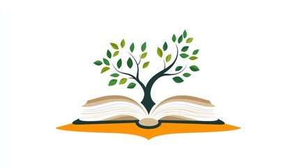 Poster - Open book with tree logo, education concept, ideal for website header or app icon