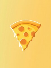 Poster - Playful minimalist pizza slice logo featuring warm yellow orange cheese and a flat design suitable for food themed branding