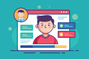 Poster - A digital profile interface with customizable options, featuring a user avatar, messages, and settings, Profile interface Customizable Disproportionate Illustration