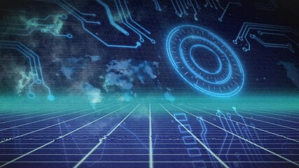 Poster - glowing grid and circuit patterns in blue tones creating futuristic animation