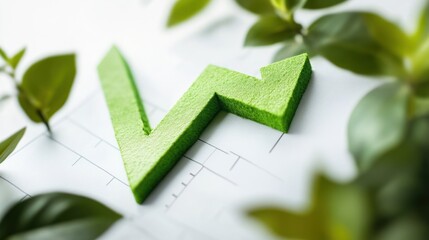 Poster - Green upward trend graph surrounded by leaves. Business growth concept