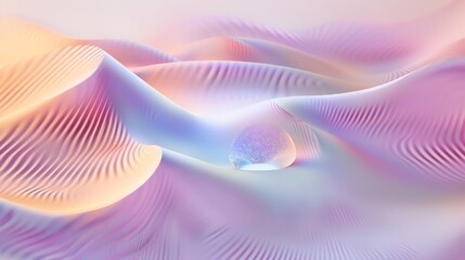 Poster - A 3D rendering of a shimmering sphere in a field of wavy, pink and blue lines.