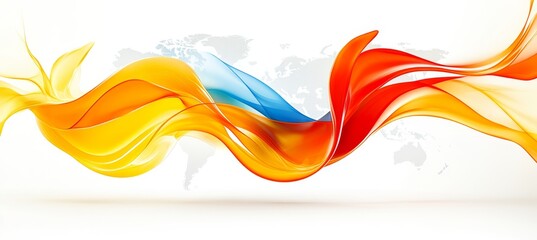 Poster - colorful abstract wave design dynamic flowing lines with subtle world map background
