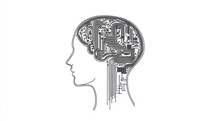 Poster - Human head with circuit board brain, conceptual image, possible use in AI or technology