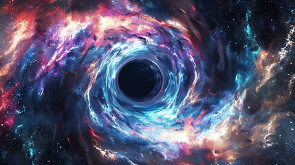 Wall Mural - a black hole surrounded by a swirling nebula and stars.